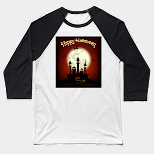 Halloween Background with Castle and Bat Baseball T-Shirt